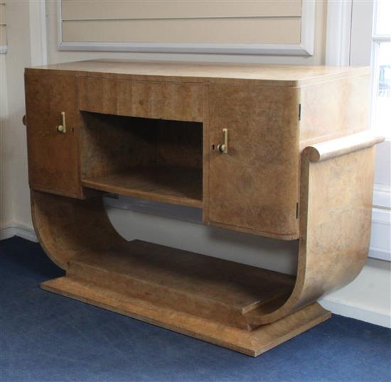 An Art Deco, probably Epstein, burr wood serving table, W.4ft